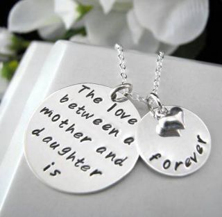 Hand Stamped 2 Charms Daughter Mother Forever Necklace Heart