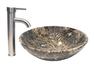 New Marble Stone Vessel Sink Brushed Nickel Faucet