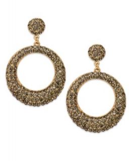 INC International Concepts Earrings, Black Diamond Open Circle Drop