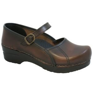 New Sanita Marcelle Mary Jane Clogs in Brown Leather