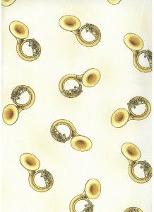 Music Marching Band Tubas Cream Cotton Quilt Fabric