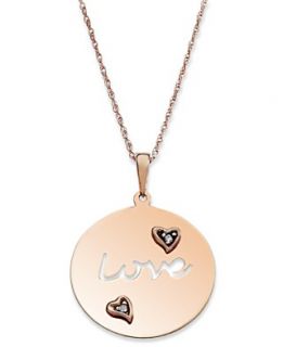 10k Rose Gold Necklace, Diamond Accent Love Coin Pendant