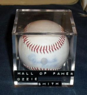 Hand Signed Ozzie Smith H O F Baseball w Cube w COA 161012