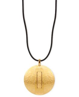 Robert Lee Morris Necklace, Gold Tone Leather Hammered Circle Pendant