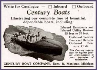 Super 1939 Ad for Century Motor Boats of Manistee MI