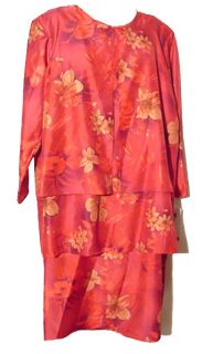 Margot J Silky Chinese Red Floral Shantung Dress 28W