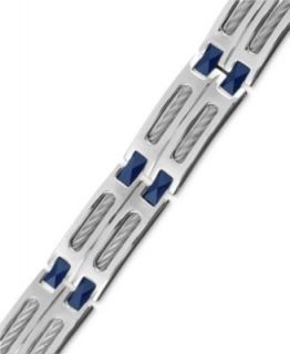Mens Stainless Steel and Blue Ion Plated Stainless Steel Bracelet