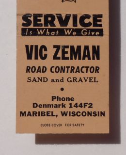 , Sand and Gravel, Maribel, Manitowoc County, Wisconsin Matchbook