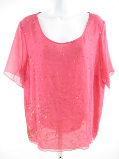 Marina Rinaldi Pink Sheer Silk Embellished Blouse Top M L XL
