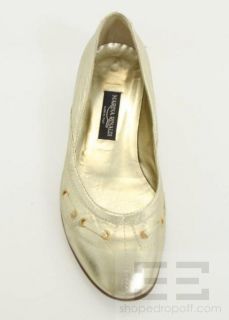 Marina Rinaldi Gold Metallic Leather Threaded Toe Ballet Flats Size 39