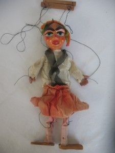 Vintage Paper Mache String Puppet Marionette Wood Wooden Doll Handmade
