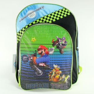 Super Mario Brothers Green Checkered 16 Backpack Boys School Book Bag