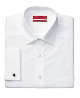 Alfani RED Dress Shirt, Fitted White Stretch French Cuff   Mens Dress