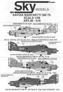 Sky Models Decals 1 48 Savoia Marchetti SM 79 Italian Bomber