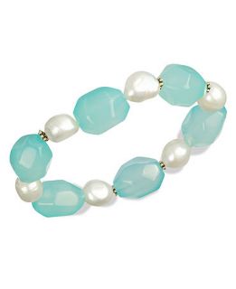 Pearl Bracelet, Cultured Freshwater Pearl and Sea Blue Chalcedony (126