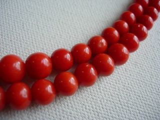 Antique Vintage Chinese Carved Two Strand Coral Beads Necklace
