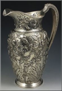 Large Heavy s Kirk Son Co Repousse Sterling Silver Pitcher