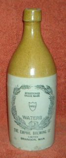 Empire Brewing Co Waters Brandon MB Stoneware Quart Ginger Beer Bottle