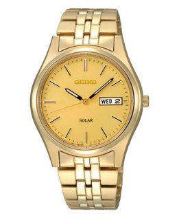 Seiko Watch, Mens Solar Champagne Gold Tone Bracelet 37mm SNE036