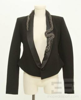 Markus Lupfer Black Wool and Silk Satin Jeweled Snake Trim Jacket Size