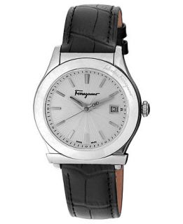 Ferragamo Watch, Mens Swiss 1898 Black Calfskin Leather Strap 40mm