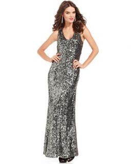 French Connection Dress, Sleeveless V Neck Sequined Maxi