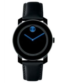Movado Watch, Swiss Bold Large Blue Dial Black Leather Strap 42mm