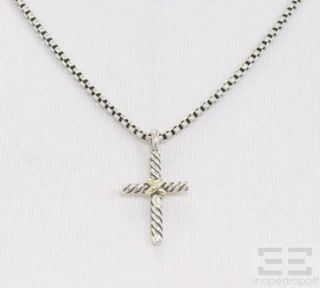 David Yurman Sterling 14k Gold Petite Cross Pendant Necklace