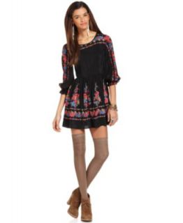 Free People Dress, Long Sleeve Square Neck Lace Cutout A Line   Womens
