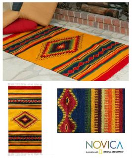 Sun Hand Woven Zapotec Wool Area Rug 3x5 ft Novica Mexico
