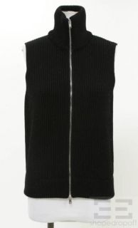 Martin Margiela Black Ribbed Knit Zip Up Sweater Vest Size L