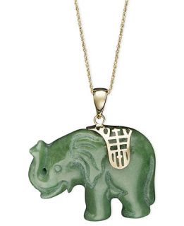 14k Gold Necklace, Carved Dyed Jade Elephant Pendant   FINE JEWELRY