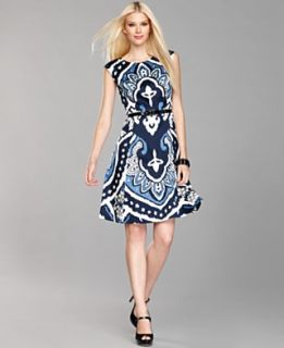 INC International Concepts Petite Dress, Sleeveless Ikat Belted A Line