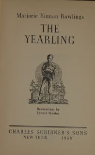 Marjorie Kinnan Rawlings The Yearling 1st Ed 1938