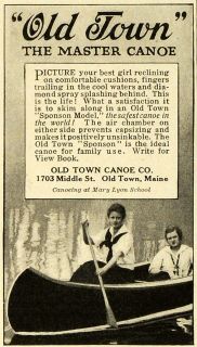 1918 Ad Old Town Master Canoes Sponson Model Maine WWI   ORIGINAL