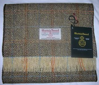 Handmade Genuine Harris Tweed Wool Fabric Scarf Brown Herringbone
