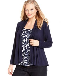 Charter Club Plus Size Top, Long Sleeve Printed Layered Look