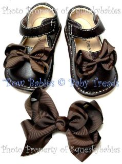 Squeaky Shoes Brown Leather MJ Add A Bow Classic Solid Brown Bows Plus