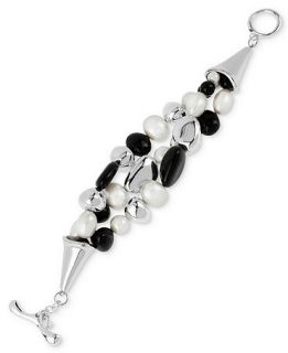 Robert Lee Morris Bracelet, Silver Tone Black Bead Simulated Pearl