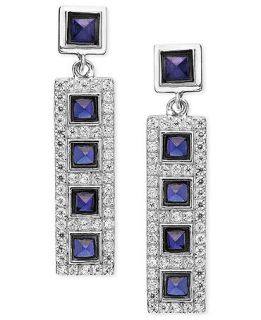 CRISLU Earrings, Platinum Over Sterling Silver Sapphire Cabochon Cubic