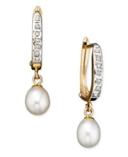 14k Gold and Sterling Silver Earrings, Cultured Freshwater Pearl (8mm