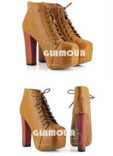 Rock Punk Black Brown Apricot Fashion Lace Up Ankle Boots High Heel