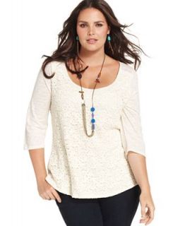 Lucky Brand Jeans Plus Size Top, Lillian Three Quarter Sleeve Lace