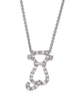 Brilliant Sterling Silver Necklace, Cubic Zirconia Cat Pendant (1/3