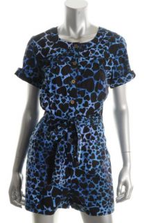 Matthew Williamson New Blue Printed Button Front Short Sleeves Romper