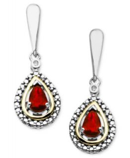 14k Gold and Sterling Silver Earrings, Garnet (1 ct. t.w.) and Diamond
