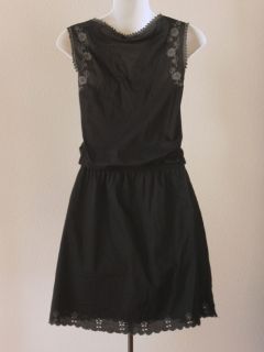 Matty M Black Floral Embroidered Cotton Blouson Peasant Dress M