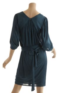 BCBG Max Azria Runway Collection Shirred Shoulder Teal Blue Dress Size