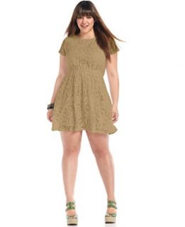 ING Plus Size Dress, Short Sleeve Lace A Line
