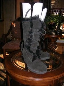 Maxine of Canada Rabbit Fur Line Black Suede Boots Size 8